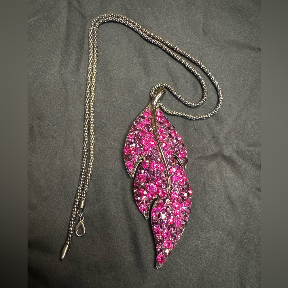 Necklace Charm Pink Rhinestone